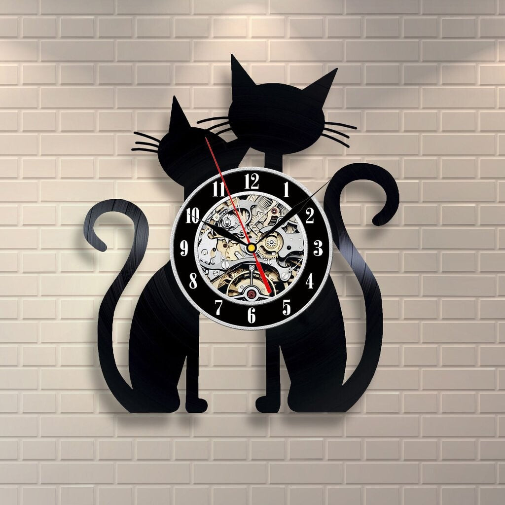 Fashion Creative Cat Vinyl Record Wall Clock Decoration Room Ultra Quiet Quartz Wall Clock