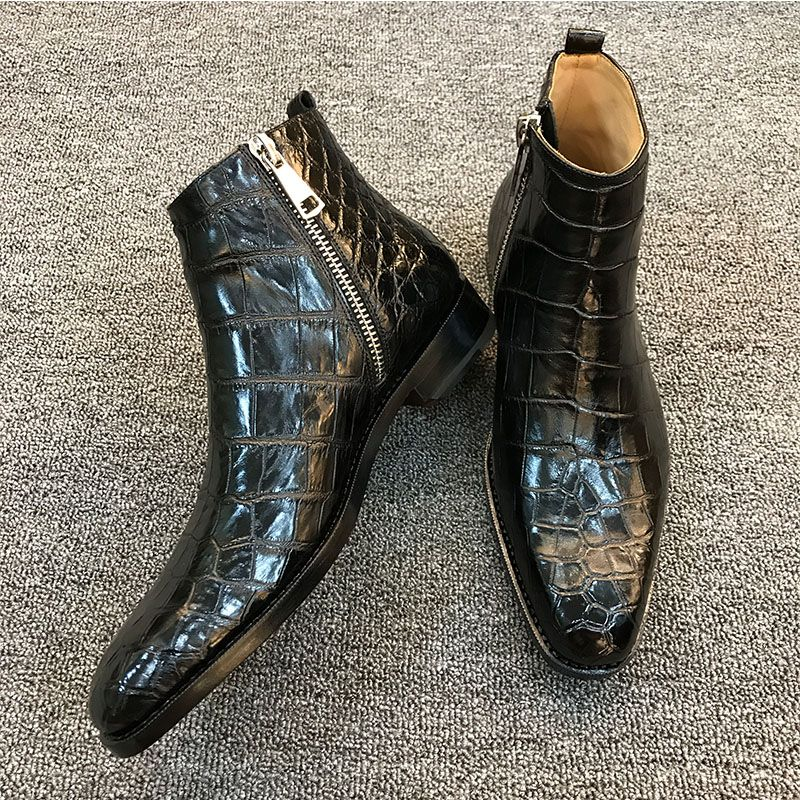 Men PU Leather High Boots, Side Zipper,  Pattern, Business Casual Style, Classic, Fashion, HL109