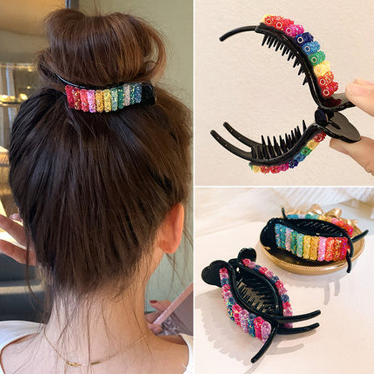 Girl Skittles Barrettes Back Head Grip Bun Hair Band Cute Internet Influencer Hairpin