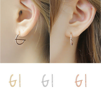 Han Jinying Korean version S925 sterling silver studs fashion personality CHIC wind simple micro zircon geometric Earrings