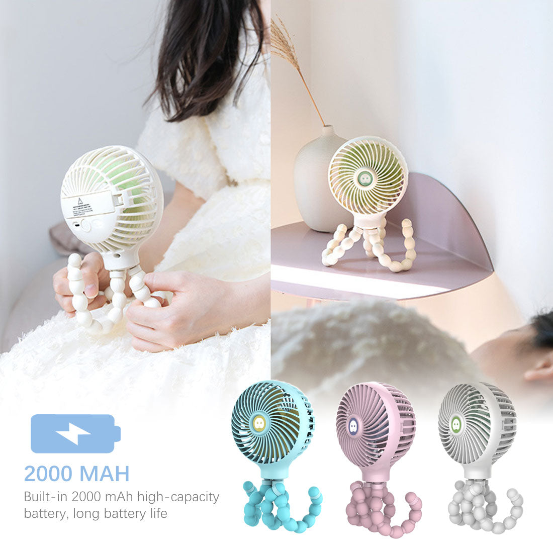 Octopus Deformed Folding Fan New USB Charging Mini Handheld Stroller Bed Small Fan Portable