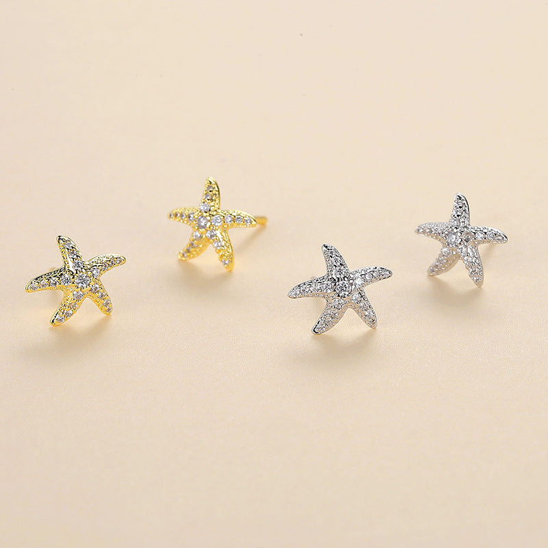 Full Diamond Starfish Stud Earrings Women's Advanced Design