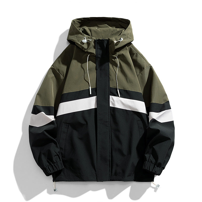 Men's Colorblock Hood Loose Trendy Coat