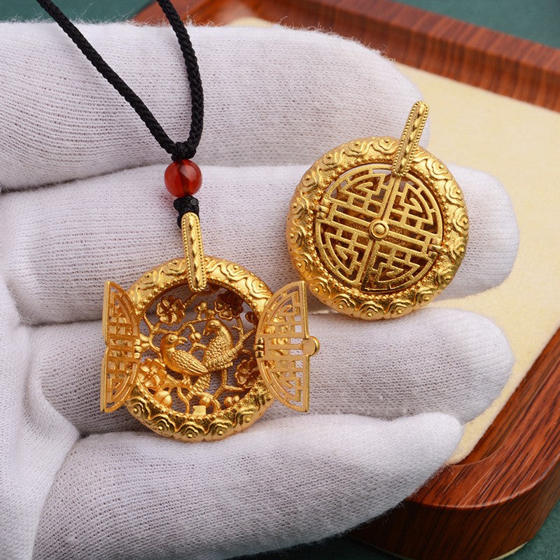 Ancient Style Alluvial Gold Hollow-out See Luck Pendant