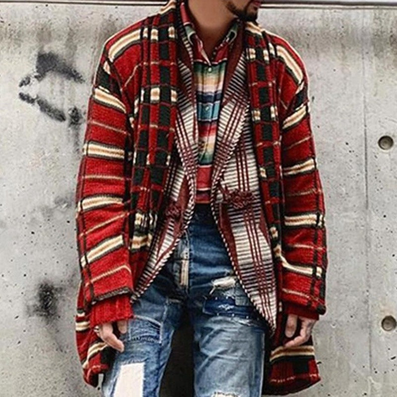 Men's Fashion Plaid Knitted Cardigan