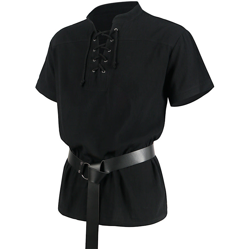 Men's Bandage Short Sleeve Medieval Shirt