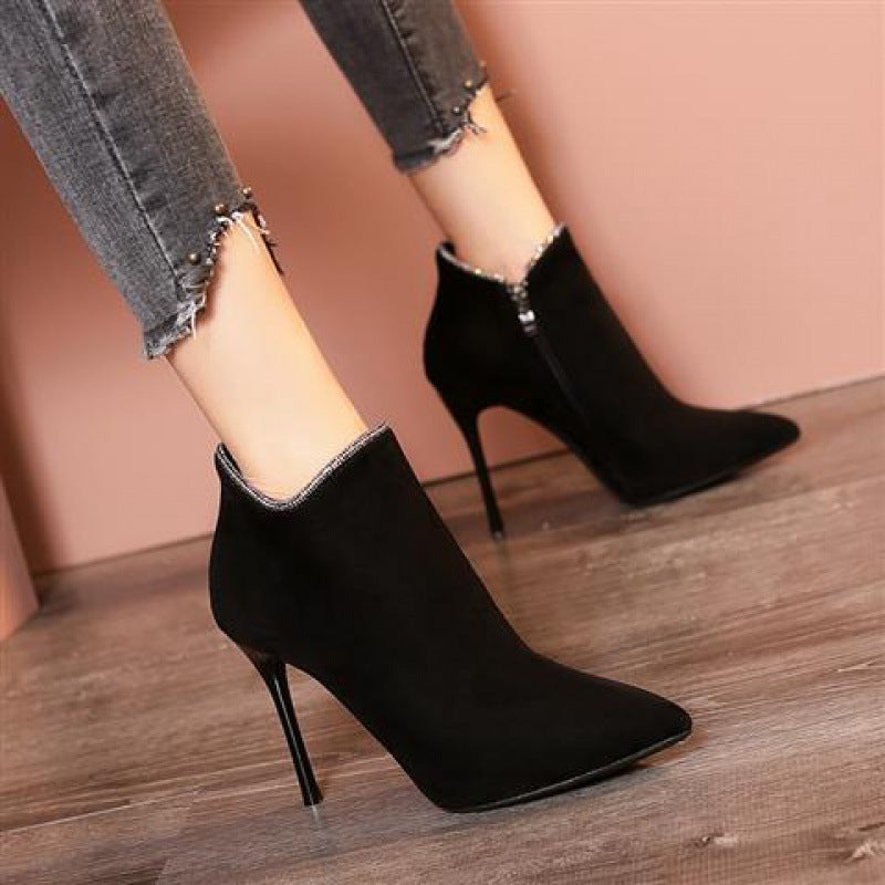 Martin Boots Women's Thin Boots Pointed High-heeled Short Boots Stiletto High-heeled All-match Winter