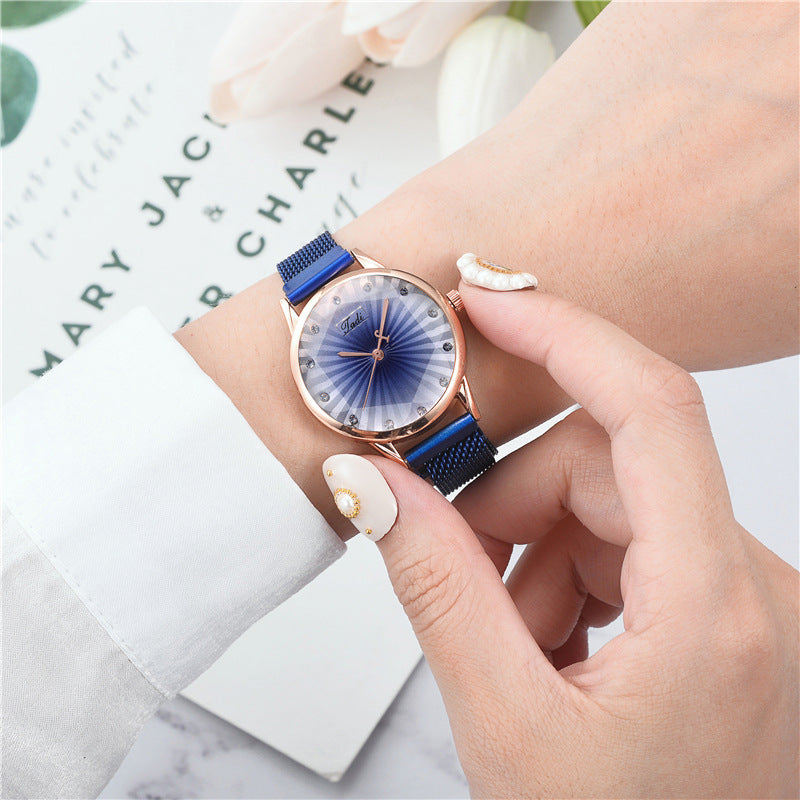 Women's Striped Diamond Mesh Quartz Watch